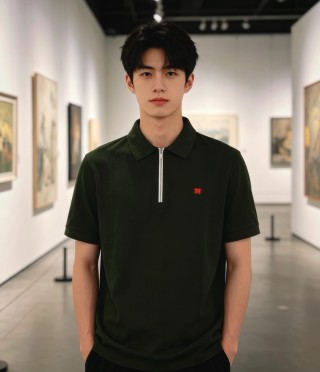 Burberry Forest Green Zip Polo Shirt view 4