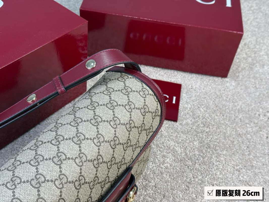 Gucci 1955 Horsebit Saddle Bag Burgundy Monogram Canvas view