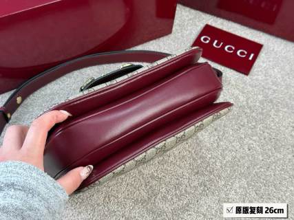 Gucci 1955 Horsebit Saddle Bag Burgundy Monogram Canvas view 5