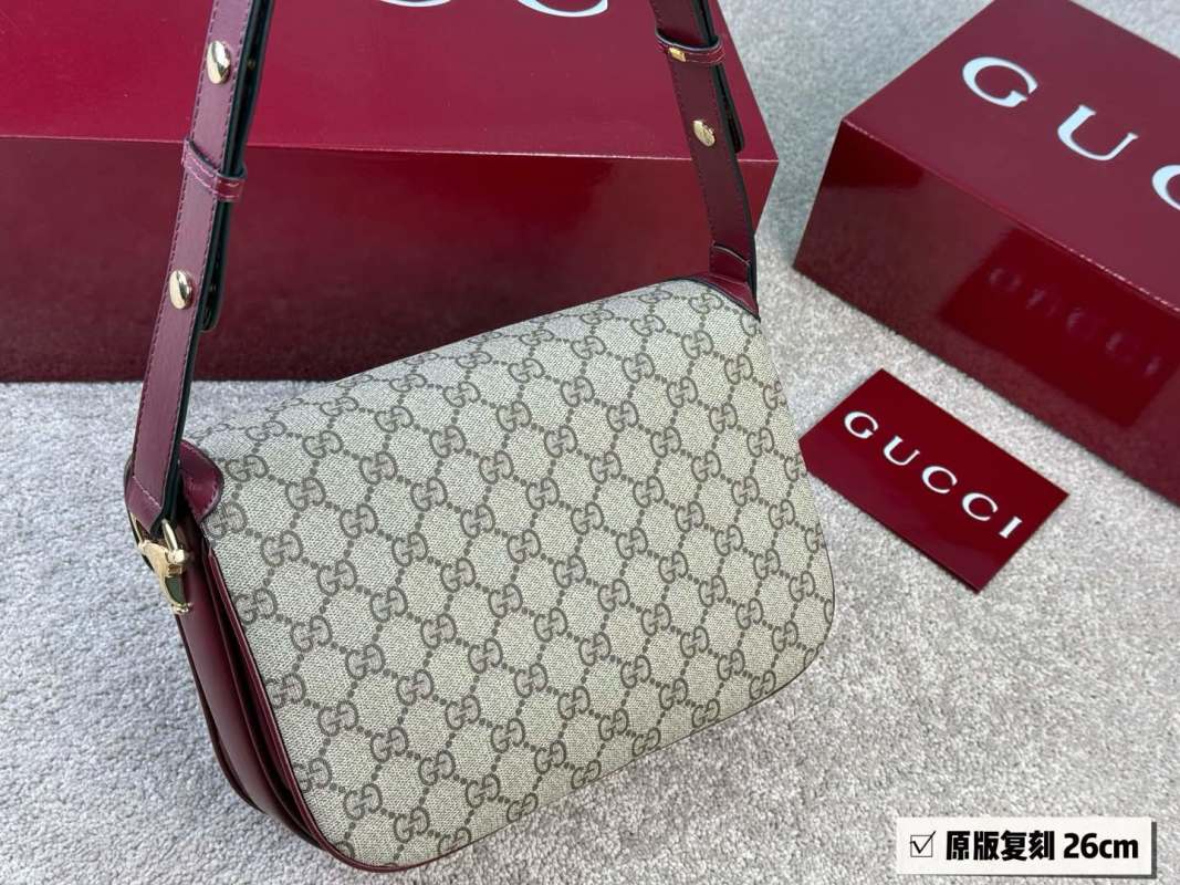 Gucci 1955 Horsebit Saddle Bag Burgundy Monogram Canvas view