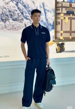 Gucci Logo Embroidered Black Polo Shirt view 2