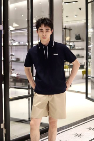 Gucci Logo Embroidered Black Polo Shirt view 4