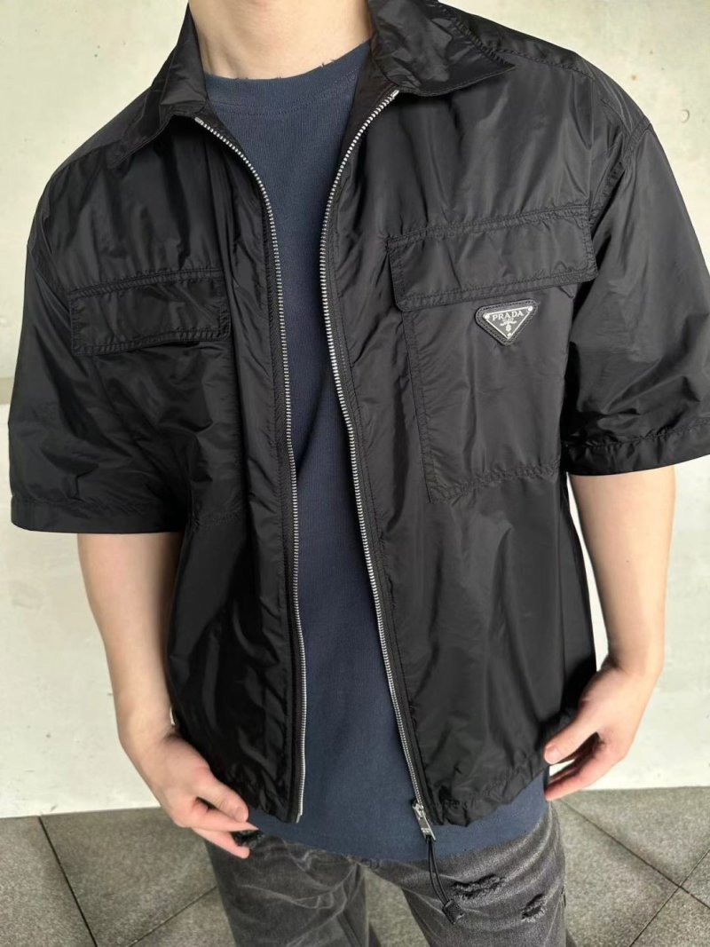 Prada Black Short-Sleeve Nylon Shirt Jacket