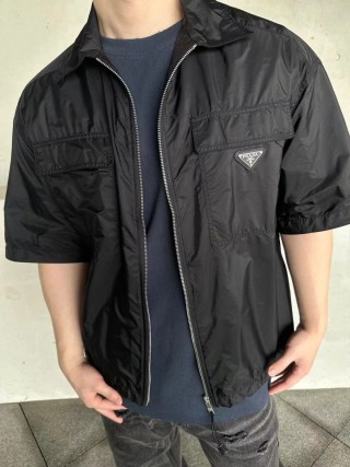 Prada Black Short-Sleeve Nylon Shirt Jacket view 1