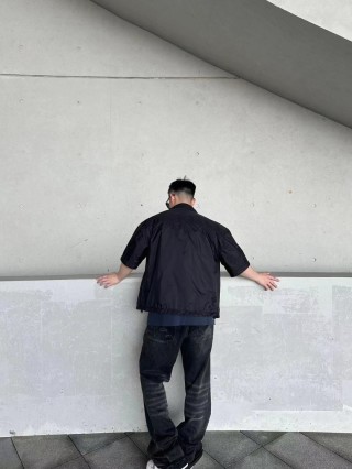 Prada Black Short-Sleeve Nylon Shirt Jacket view 2