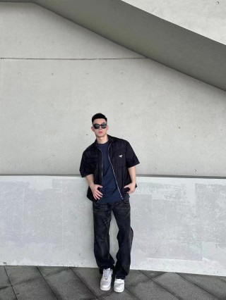 Prada Black Short-Sleeve Nylon Shirt Jacket view 3