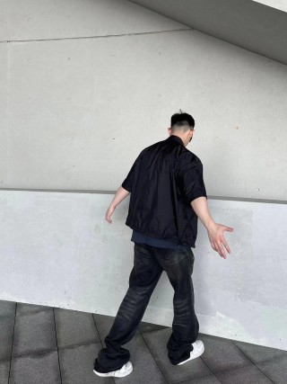 Prada Black Short-Sleeve Nylon Shirt Jacket view 4