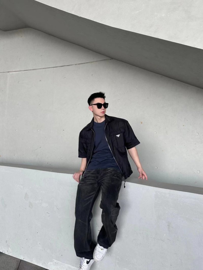 Prada Black Short-Sleeve Nylon Shirt Jacket view