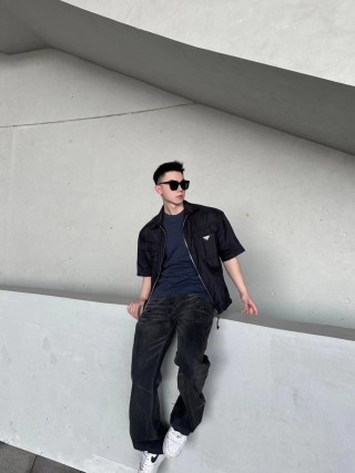 Prada Black Short-Sleeve Nylon Shirt Jacket view 5