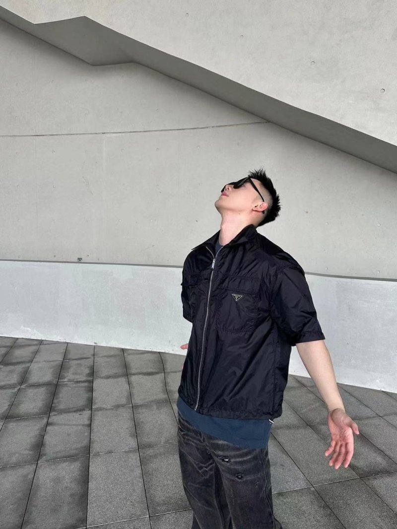 Prada Black Short-Sleeve Nylon Shirt Jacket view