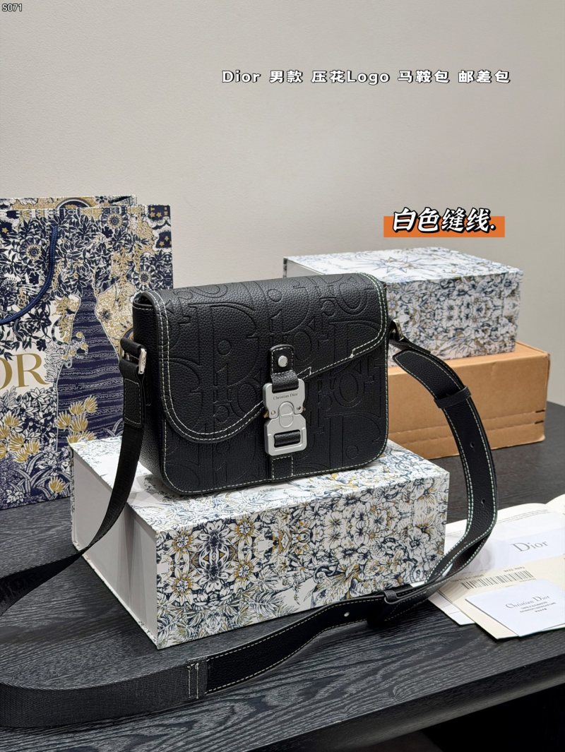 Dior Saddle Messenger Bag Black Leather White Stitching