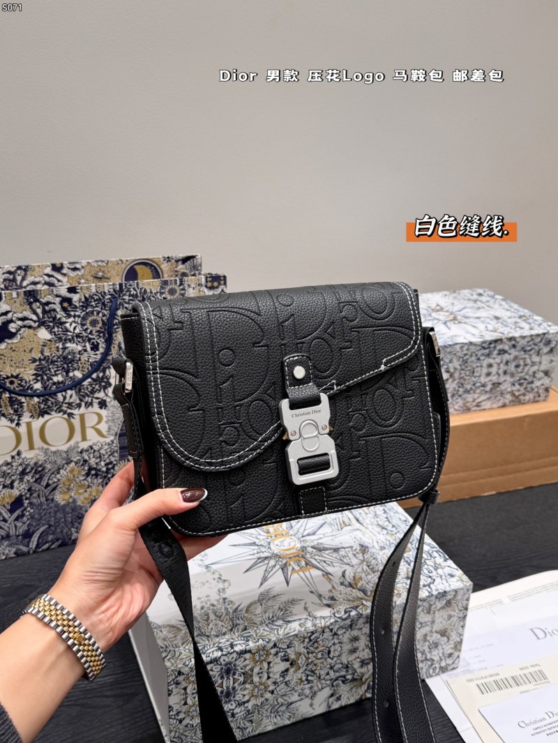 Dior Saddle Messenger Bag Black Leather White Stitching view