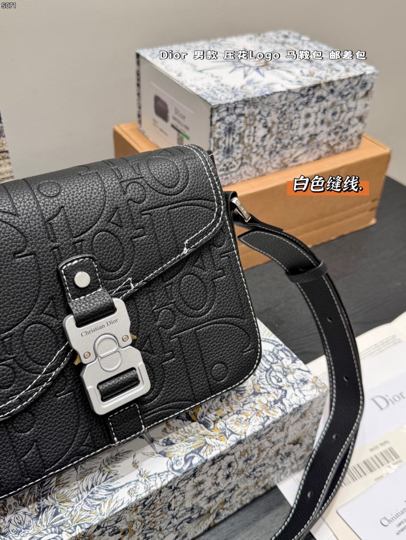 Dior Saddle Messenger Bag Black Leather White Stitching view