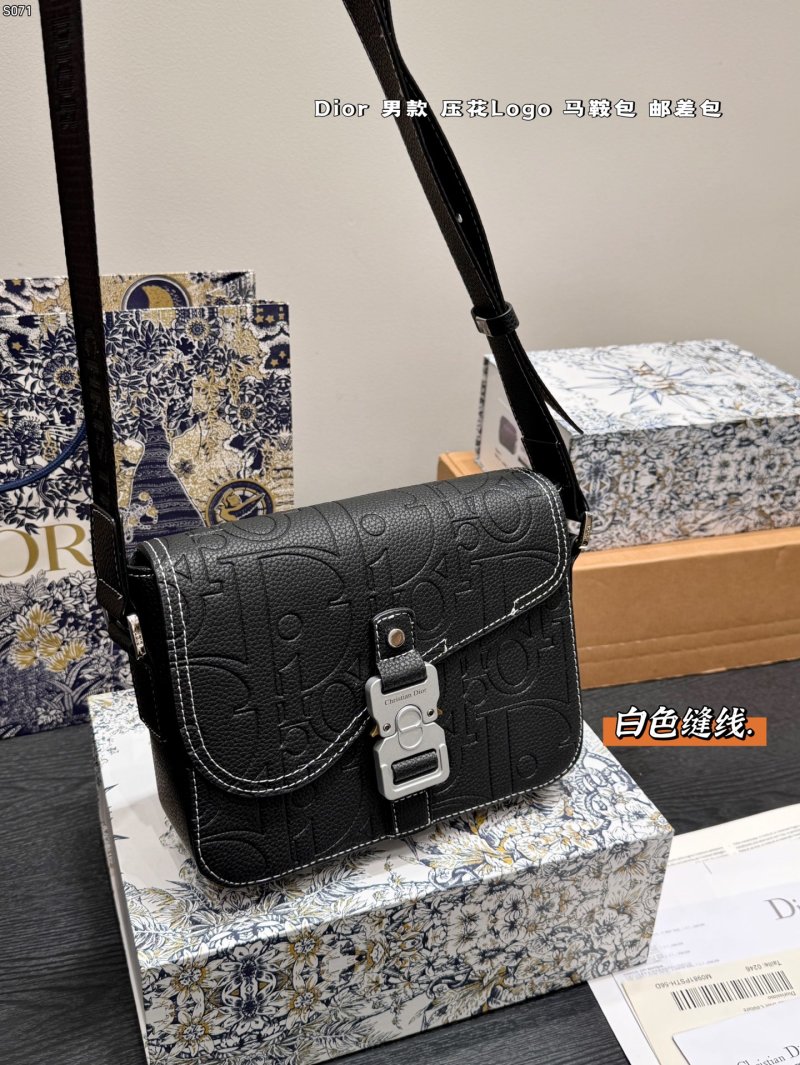Dior Saddle Messenger Bag Black Leather White Stitching view