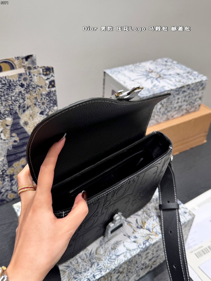 Dior Saddle Messenger Bag Black Leather White Stitching view