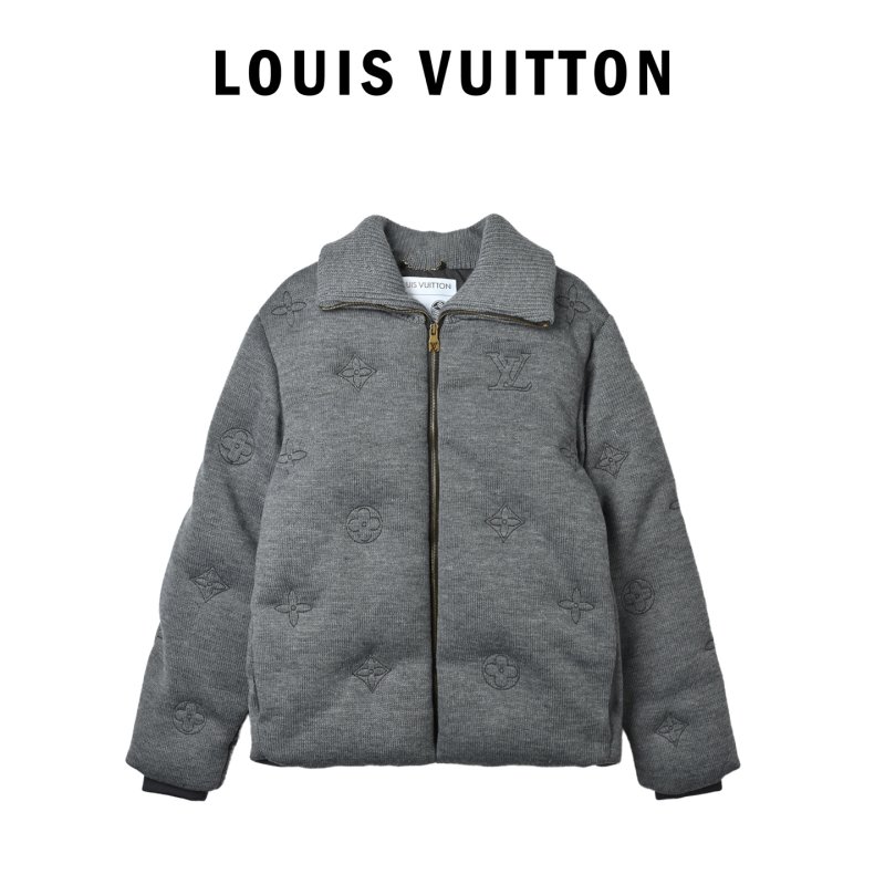 Louis Vuitton Monogram Embroidered Knit Down Jacket Grey