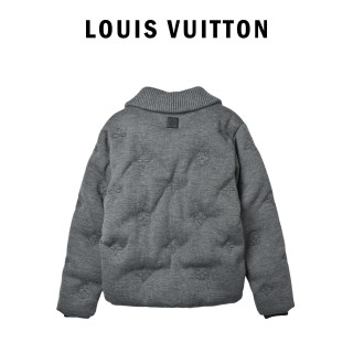 Louis Vuitton Monogram Embroidered Knit Down Jacket Grey view 2