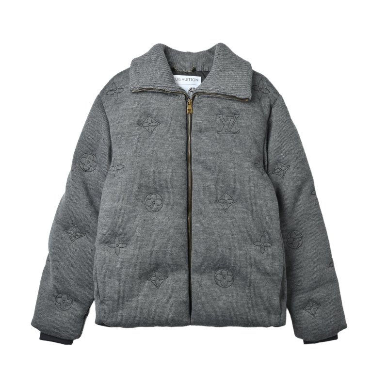 Louis Vuitton Monogram Embroidered Knit Down Jacket Grey view