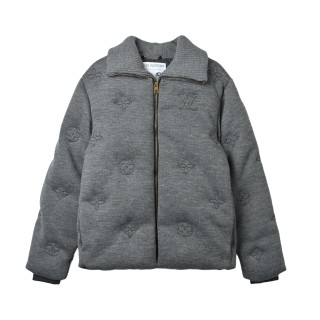Louis Vuitton Monogram Embroidered Knit Down Jacket Grey view 3