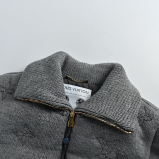 Louis Vuitton Monogram Embroidered Knit Down Jacket Grey view 6