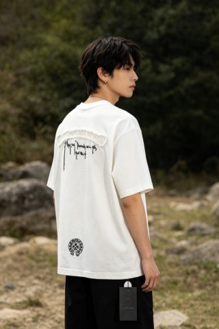 White Oversized Graphic Print T-Shirt with Back Logo Detail view 1