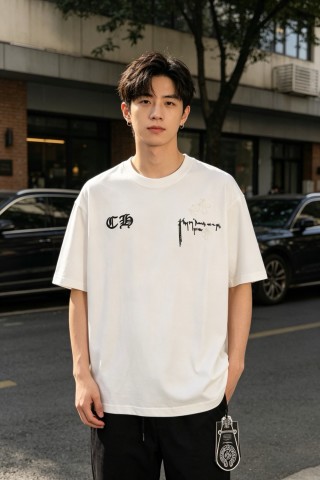 White Oversized Graphic Print T-Shirt with Back Logo Detail view 2