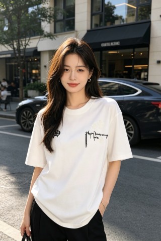 White Oversized Graphic Print T-Shirt with Back Logo Detail view 3