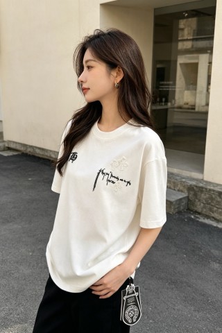 White Oversized Graphic Print T-Shirt with Back Logo Detail view 4