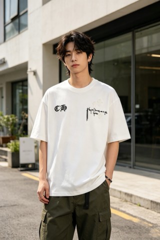 White Oversized Graphic Print T-Shirt with Back Logo Detail view 5
