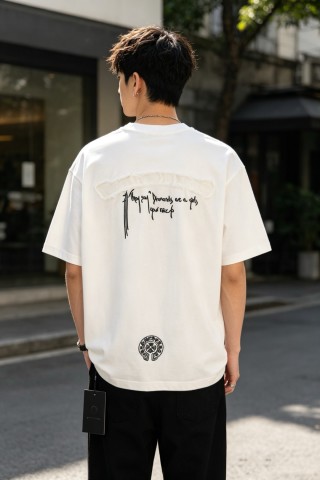 White Oversized Graphic Print T-Shirt with Back Logo Detail view 7
