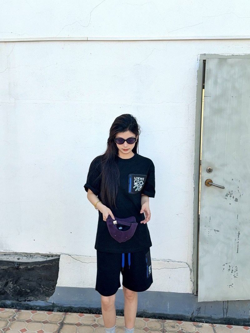 Loewe Black Shorts with Blue Drawstring view