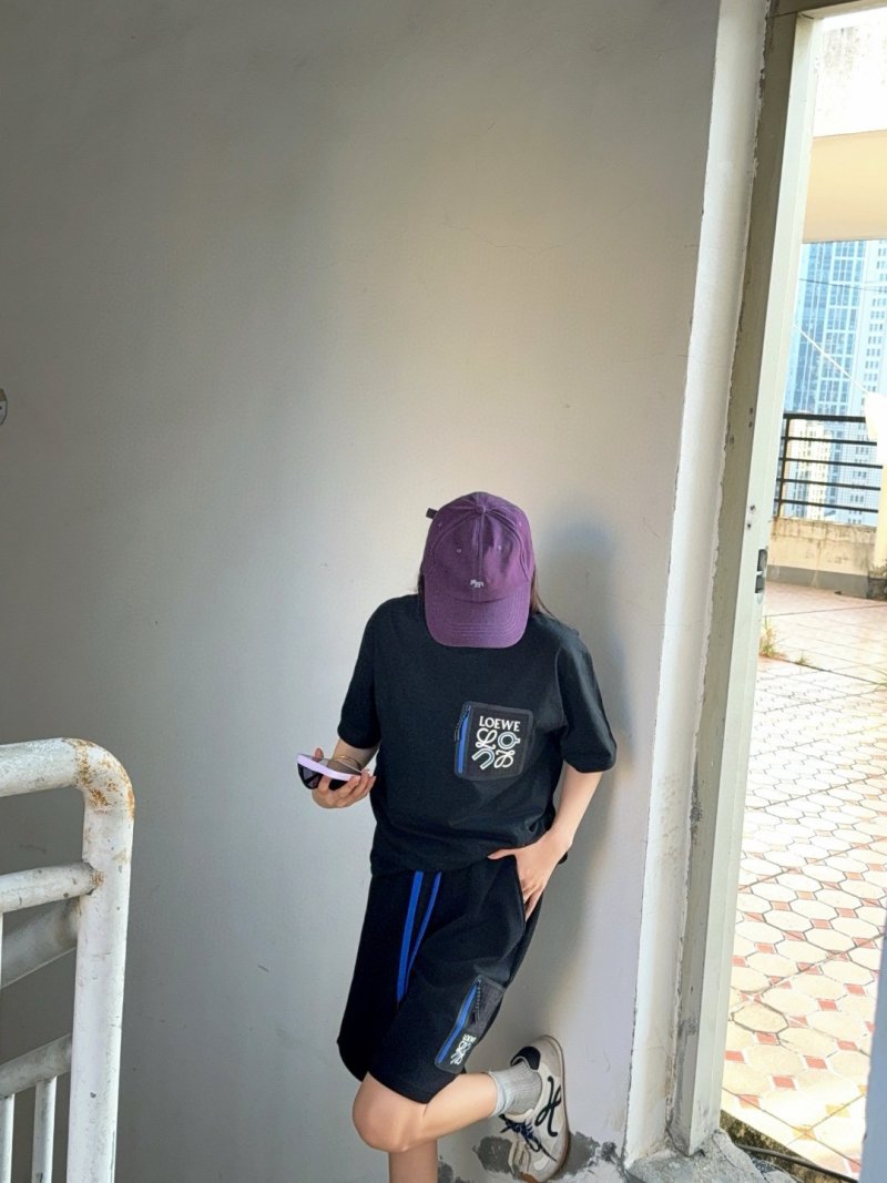 Loewe Black Shorts with Blue Drawstring view