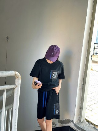 Loewe Black Shorts with Blue Drawstring view 7