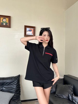 Black Oversized Polo Shirt with Red Accent Stripe view 4