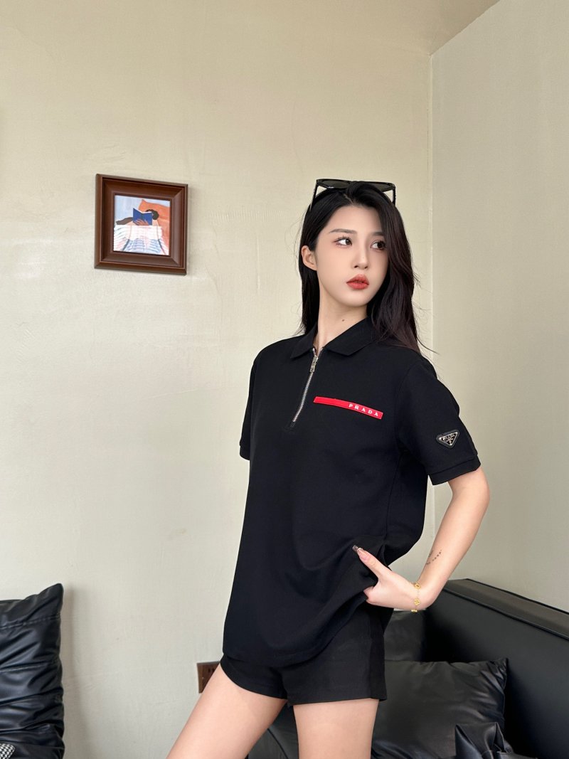 Black Oversized Polo Shirt with Red Accent Stripe view