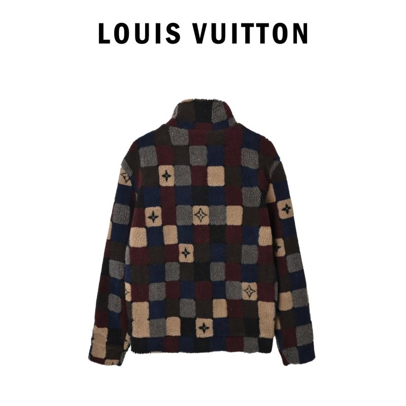 Colorblock Patchwork Fleece Jacket - Navy/Burgundy/Tan view