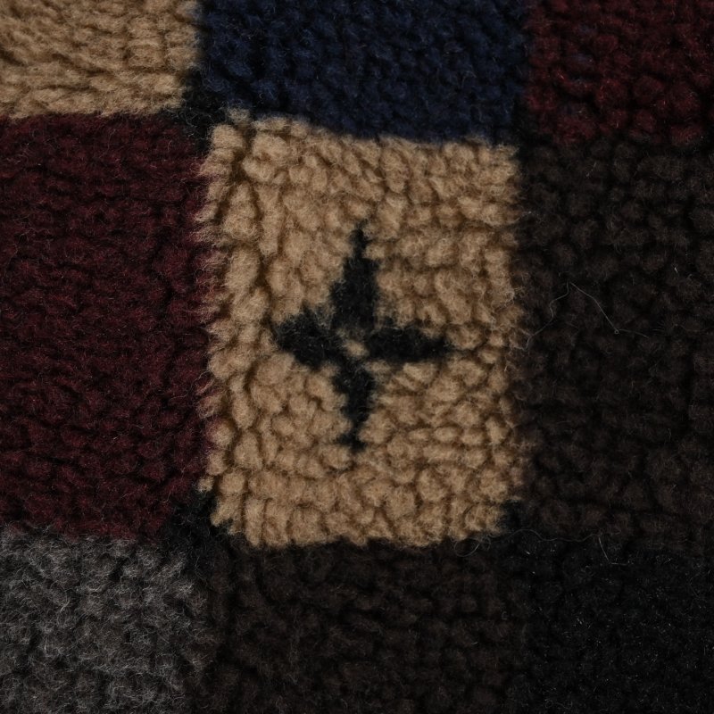 Colorblock Patchwork Fleece Jacket - Navy/Burgundy/Tan view