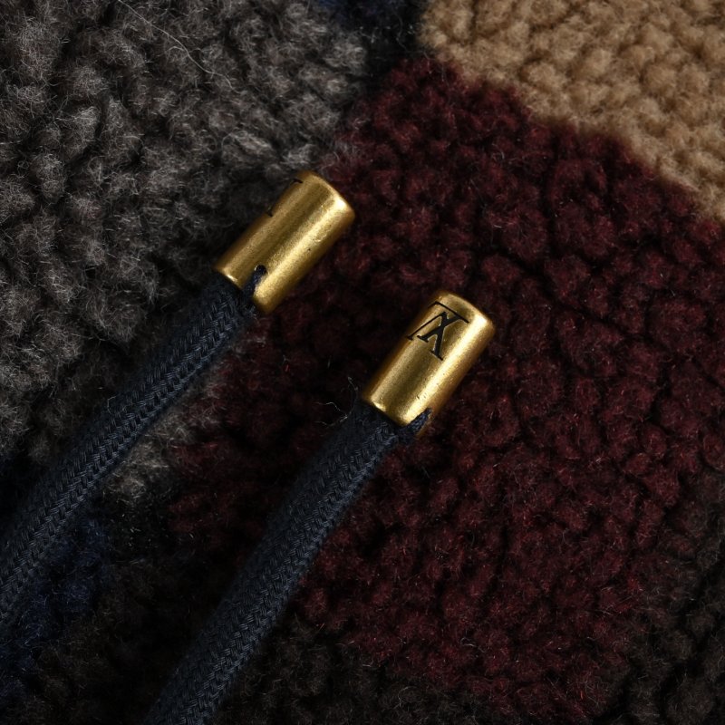 Colorblock Patchwork Fleece Jacket - Navy/Burgundy/Tan view