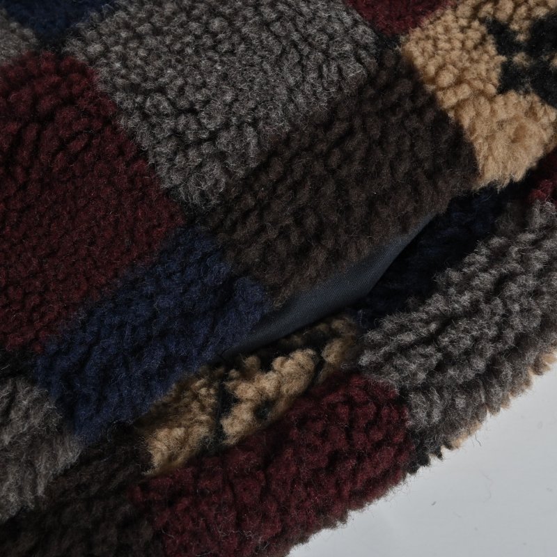 Colorblock Patchwork Fleece Jacket - Navy/Burgundy/Tan view