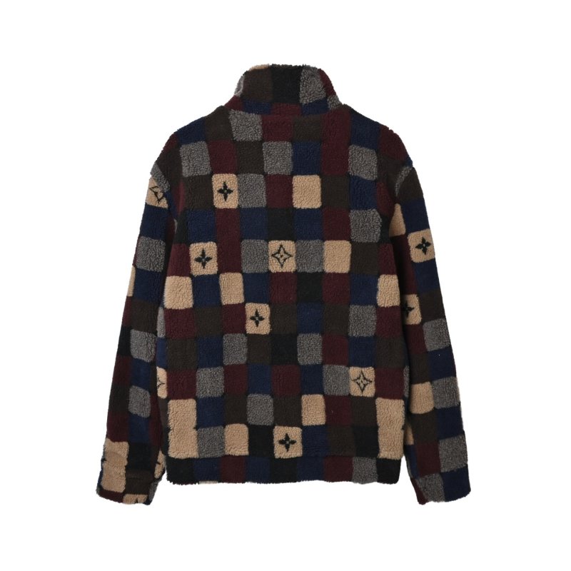 Colorblock Patchwork Fleece Jacket - Navy/Burgundy/Tan view