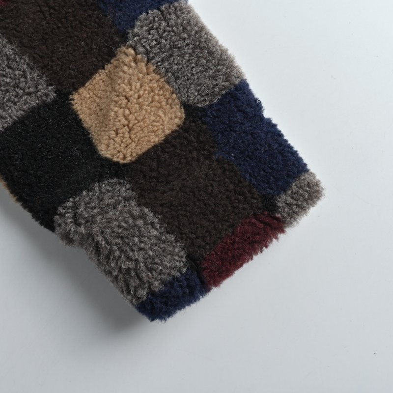 Colorblock Patchwork Fleece Jacket - Navy/Burgundy/Tan view