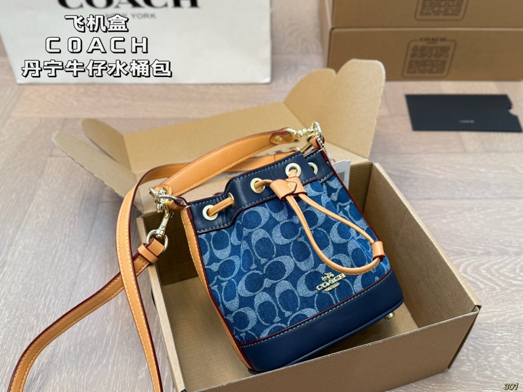 Coach Denim Mini Bucket Bag Navy Blue