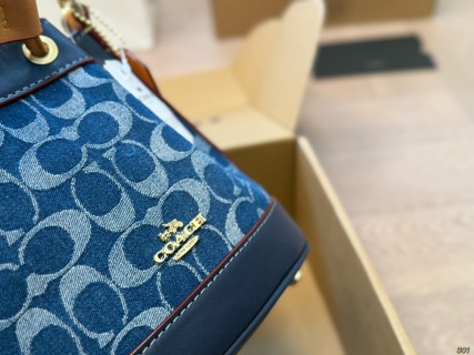 Coach Denim Mini Bucket Bag Navy Blue view 4