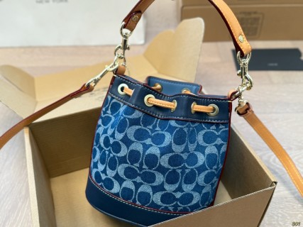 Coach Denim Mini Bucket Bag Navy Blue view 8