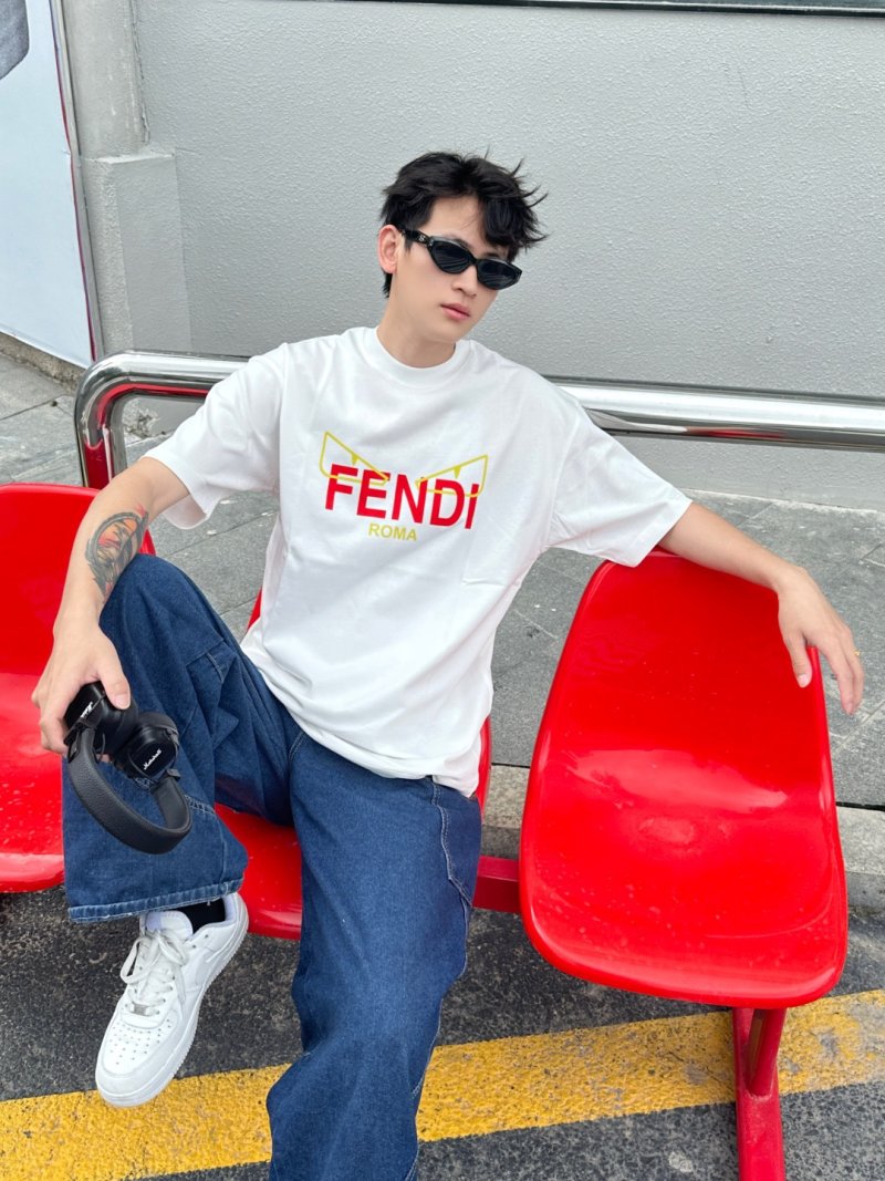 Fendi Roma White T-Shirt with Yellow & Red Logo