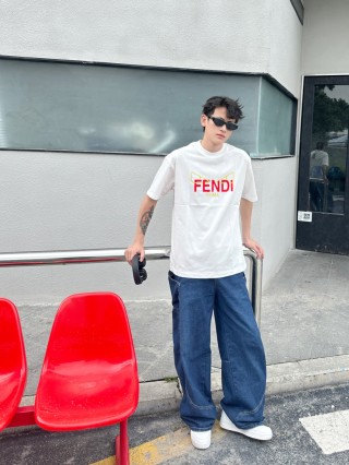 Fendi Roma White T-Shirt with Yellow & Red Logo view 2