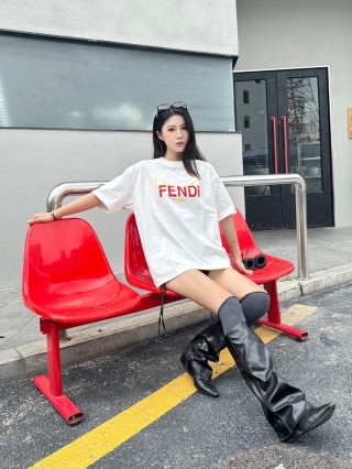 Fendi Roma White T-Shirt with Yellow & Red Logo view 3