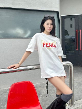 Fendi Roma White T-Shirt with Yellow & Red Logo view 4