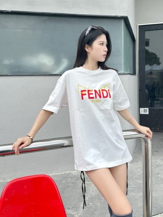 Fendi Roma White T-Shirt with Yellow & Red Logo view 5