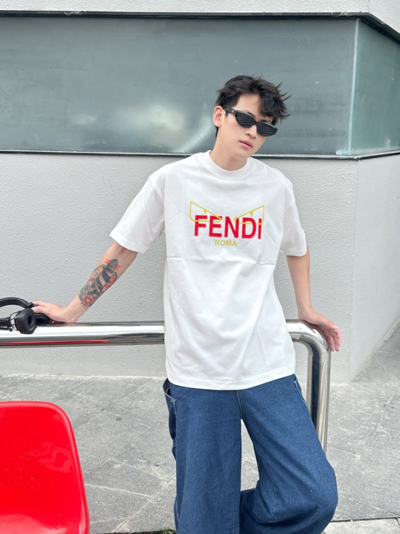 Fendi Roma White T-Shirt with Yellow & Red Logo view
